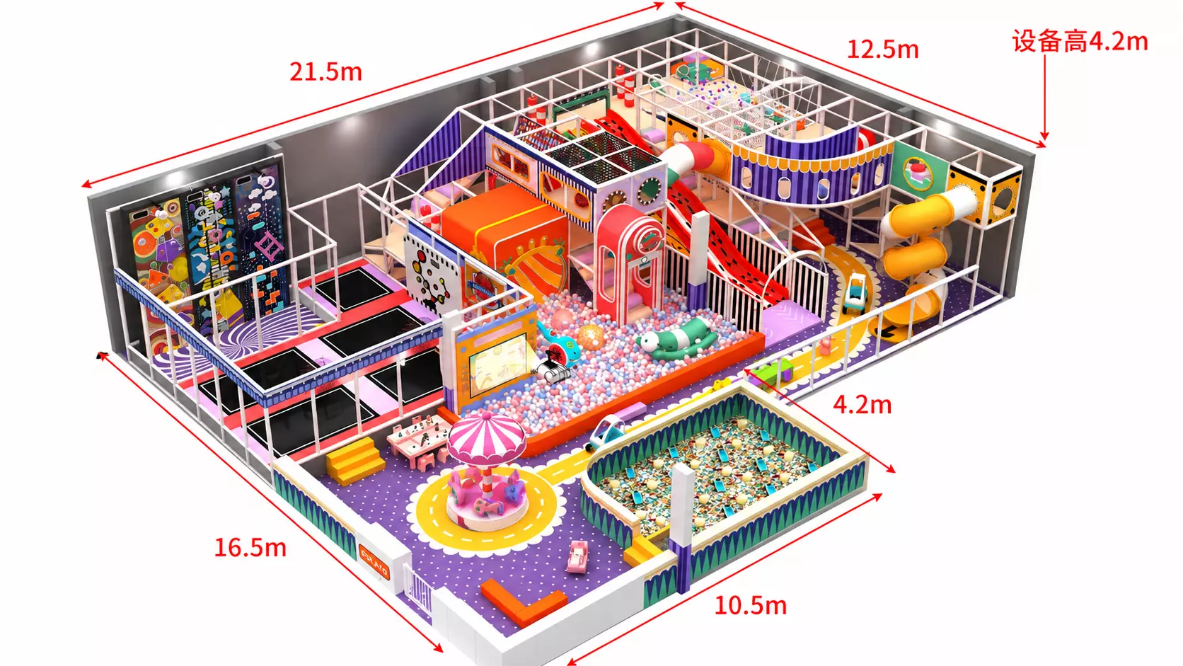 300m&sup2; indoor playground design with compact activity zones