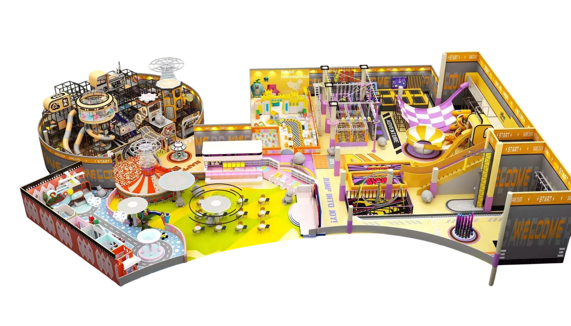 1000m&sup2; family entertainment center layout with multiple indoor attractions